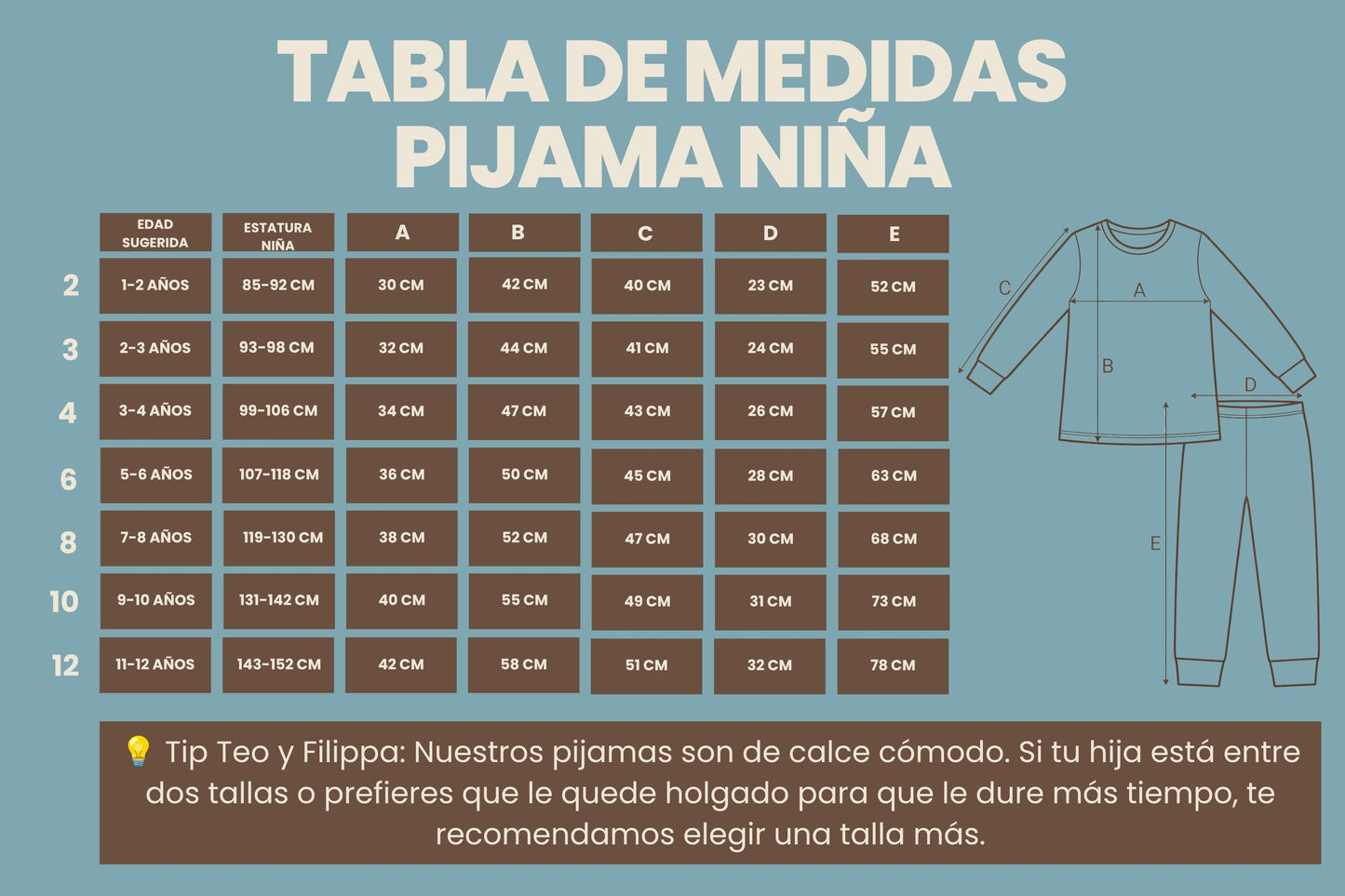 Pijama Invierno Niña Franela Algodón Pima Lunaria