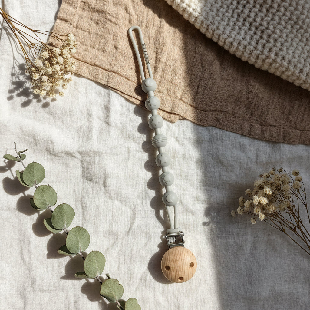Portachupetes cuentas de silicona Gris Niebla