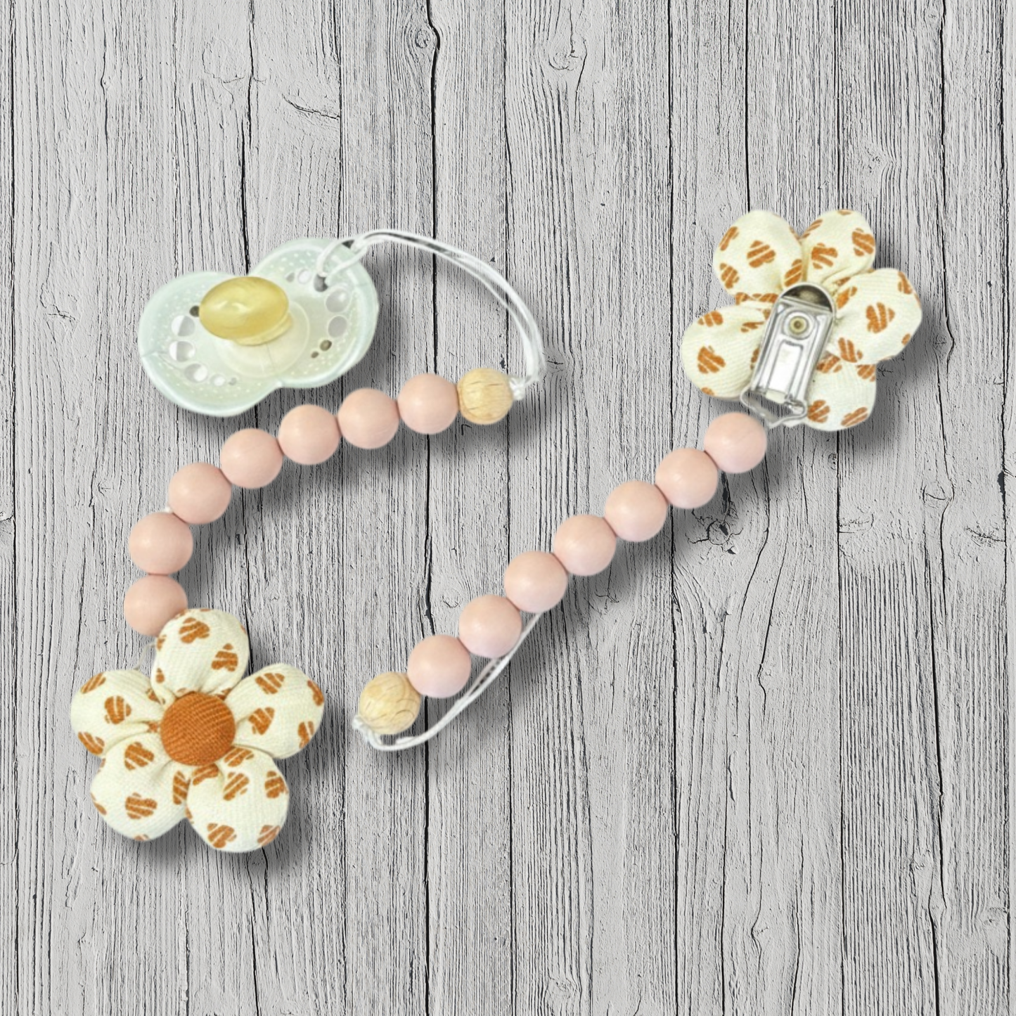 Portachupete Cuentas Con Broche de Flor